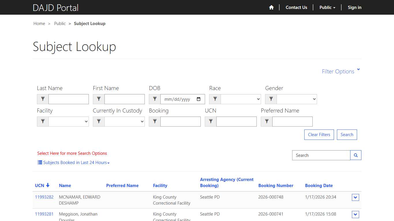 Subject Lookup · Custom Portal