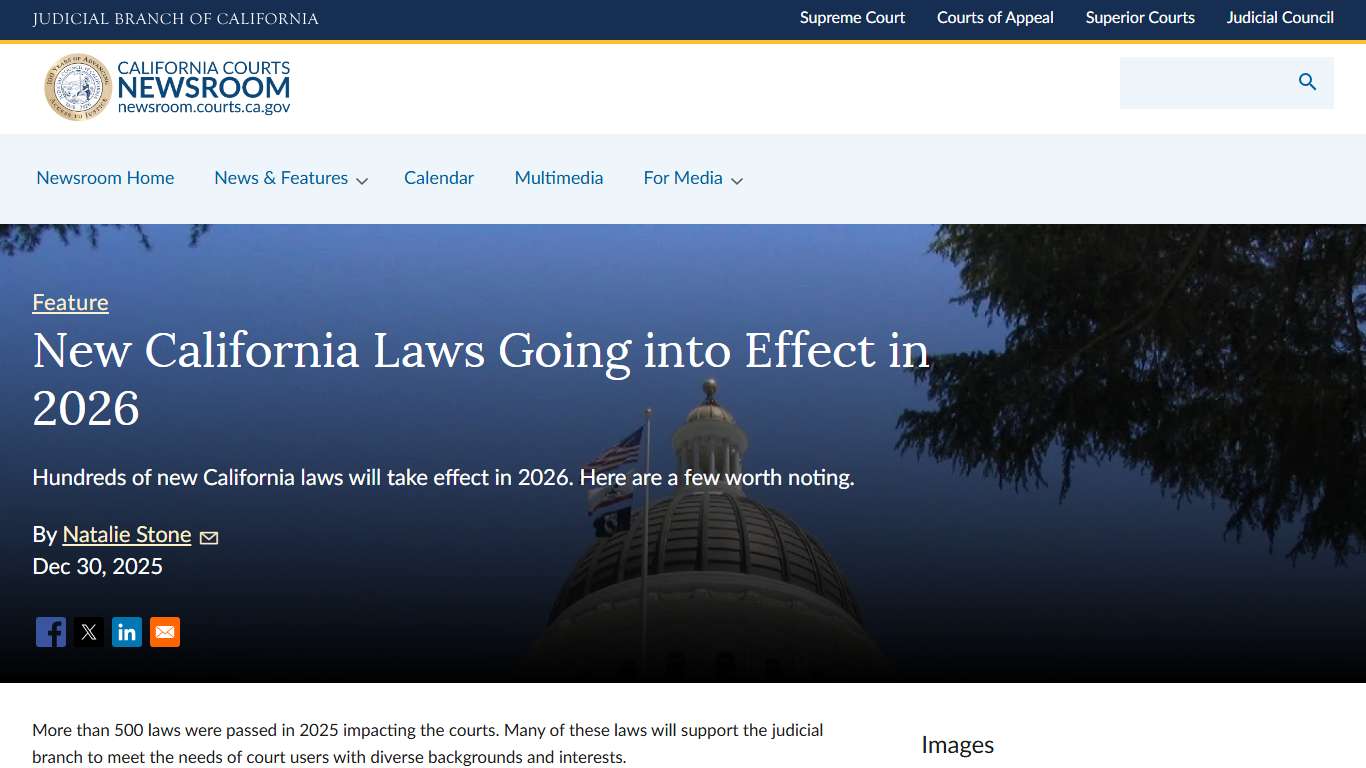 New California Laws Going into Effect in 2026 | California Courts Newsroom